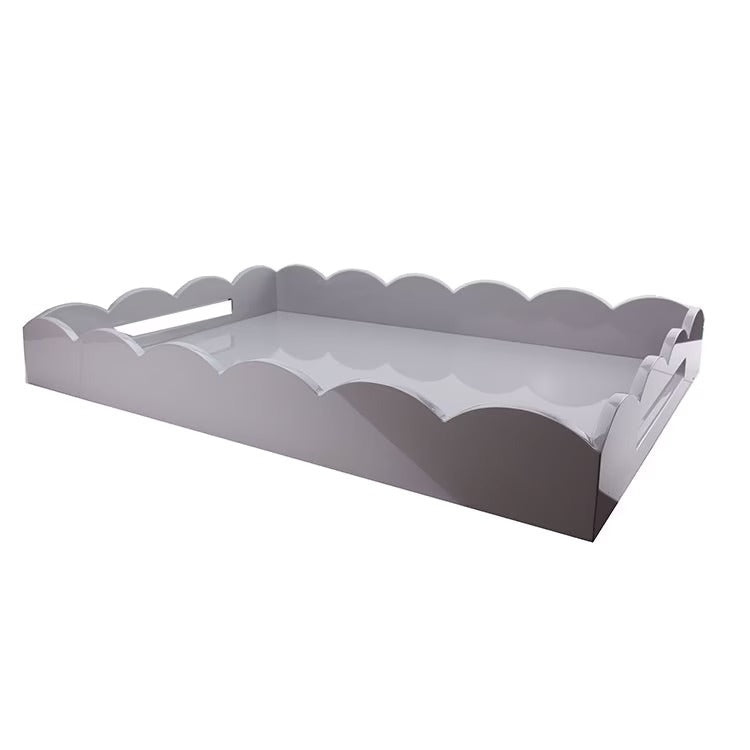 Charola Otomana Festoneada Grande – Gris Chiffon