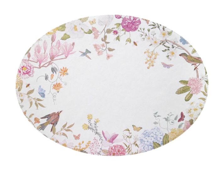 Botanica Oval Mat-white Wt Flowers 5" X5"