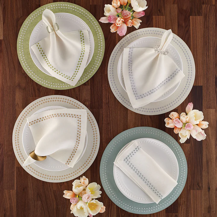 Pearls Circular Mat-beige/white 15" X15"