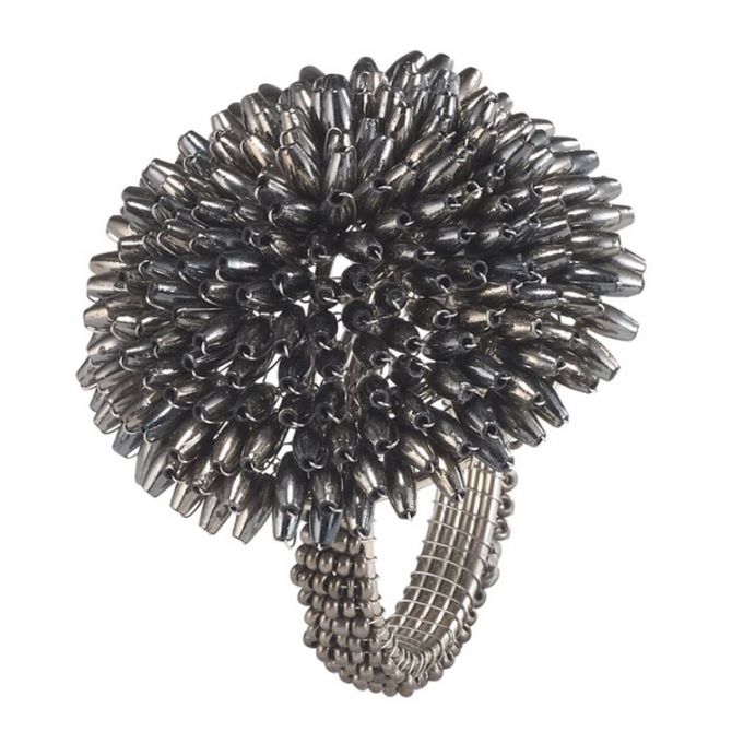 Napkin Rings Pompon Silver 1.5" Diameter