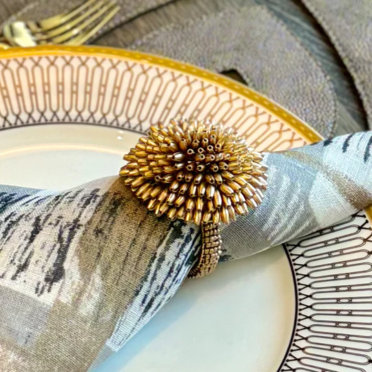 Napkin Rings Gold Pompon 1.5" Diameter