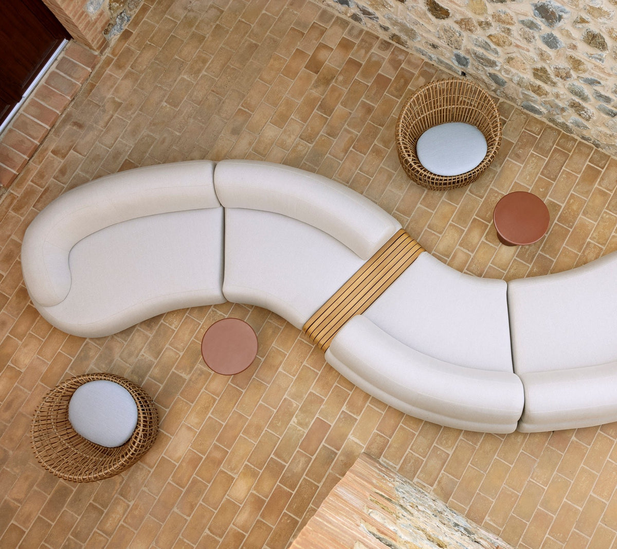 Sofá Modular Mellow para Exterior – Sand con Mesa de Teca