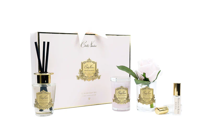 Gift Pack Charente Rose  2x5 ml Perfume Spray,75 gr Candle,90 ml Reed Diffuser.
