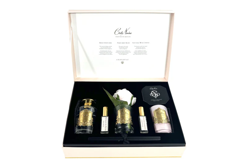 Gift Pack Charente Rose 2x5 ml Perfume Spray,75 gr Candle,90 ml Reed Diffuser.