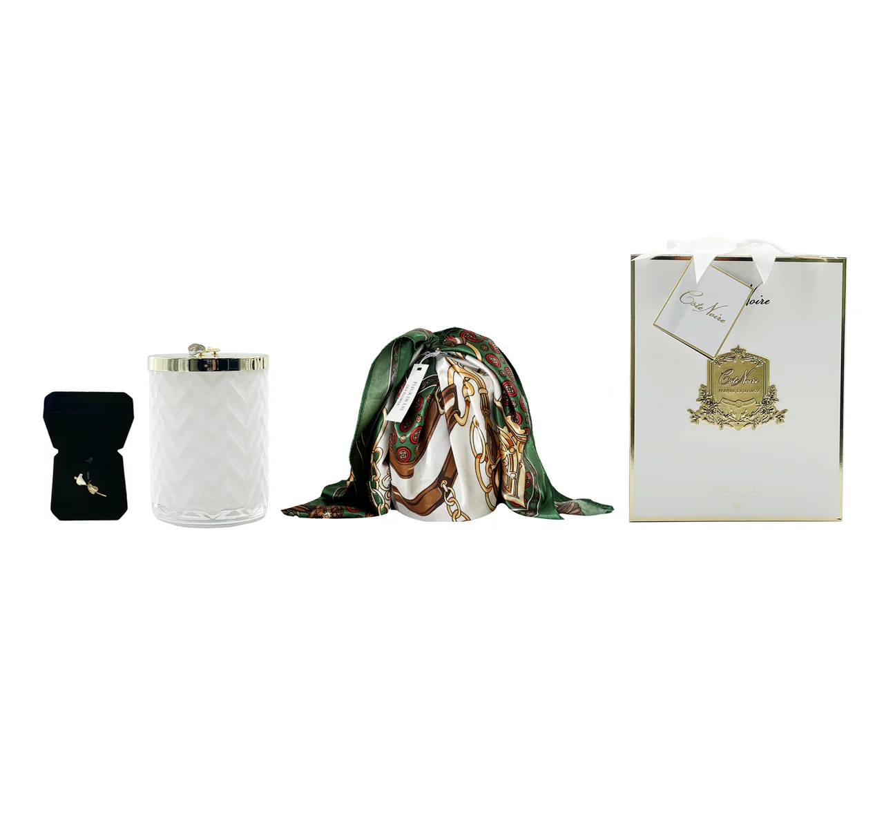 Herringbone Candle Set  Ivory & Silver Lily Flower 600 gr