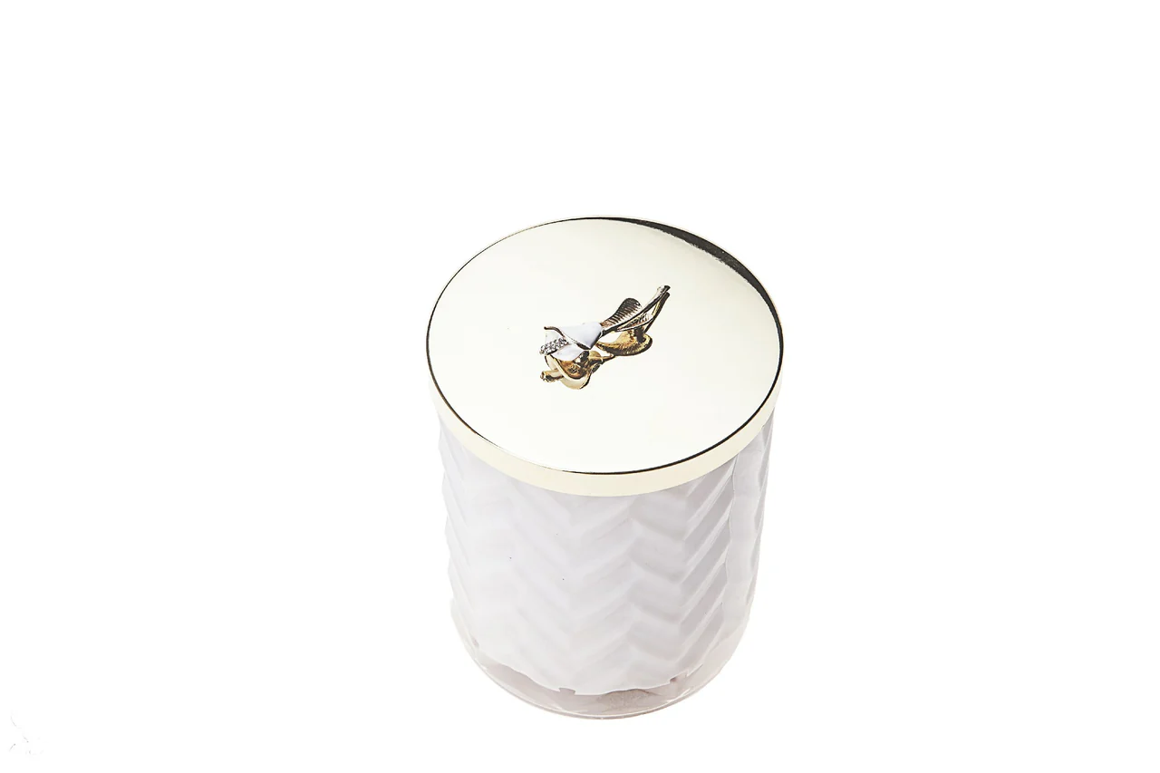 Herringbone Candle Set  Ivory & Silver Lily Flower 600 gr
