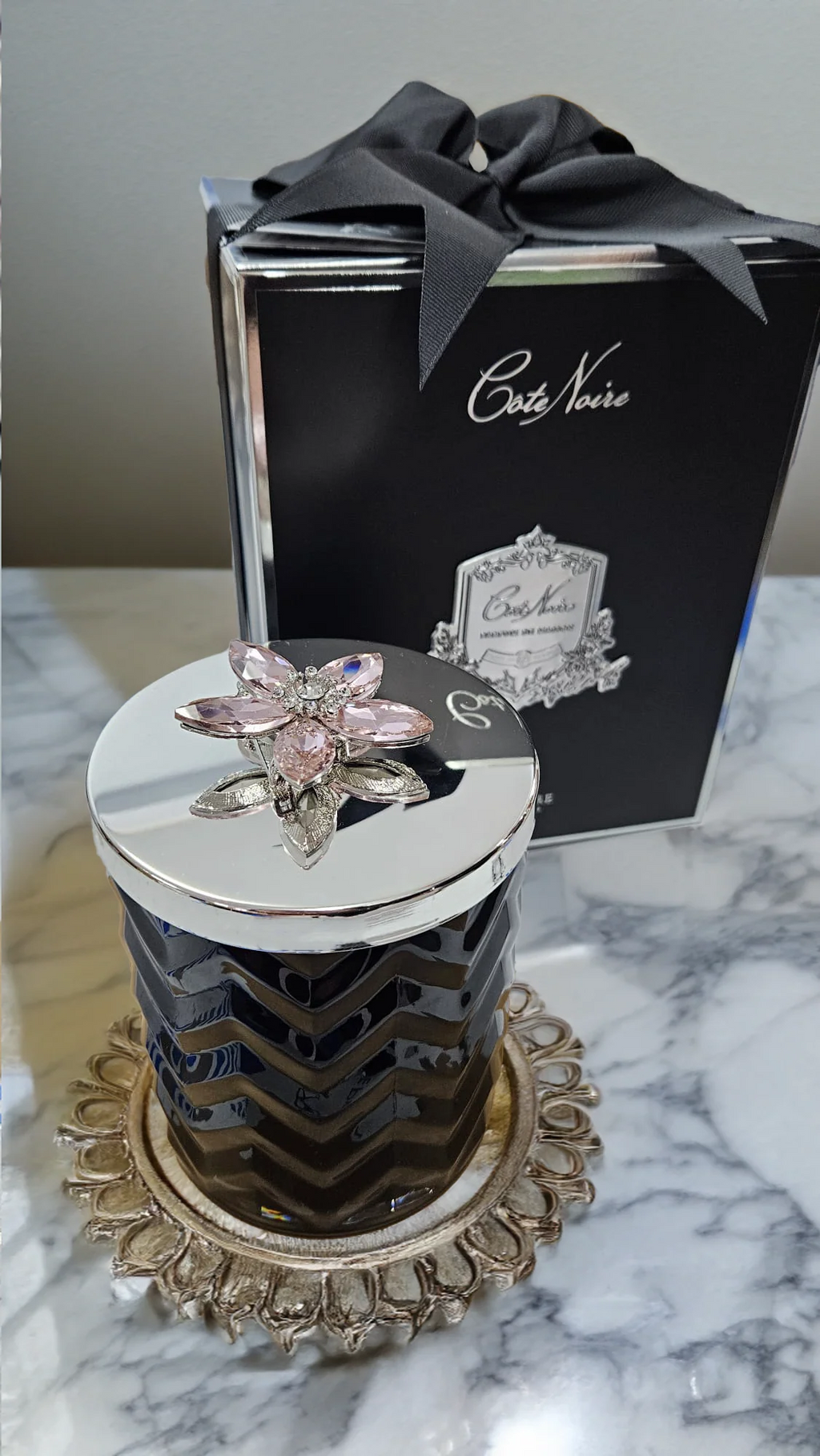 Herringbone Candle Set Black & Silver Pink Champagne 600 gr