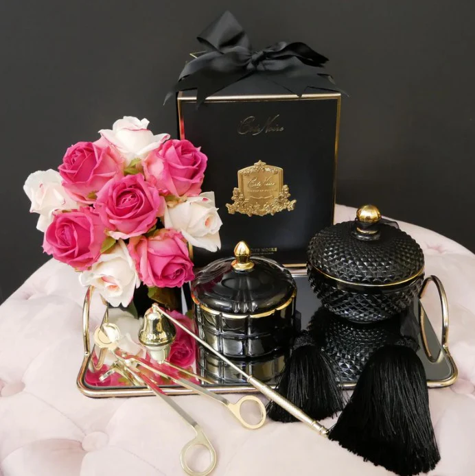 Round Art Deco Candle In Black  Queen Of The Night 300gr