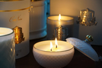 Round Art Deco Candle In White Lily Flower 300gr