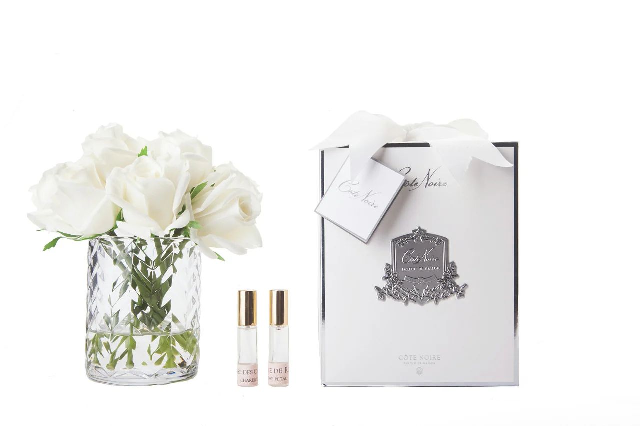 Herringbone Clear Glass - Ivory Rose Buds  -  White Rose Buds  Rose Petal & Charente Rose 2x10 ml