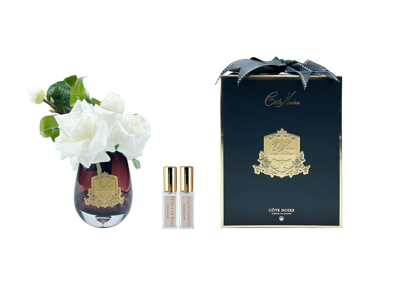 Tea Rose Bouquet - Ivory White Black Glass Charente Rose  & Rose Petal  2x5 ml