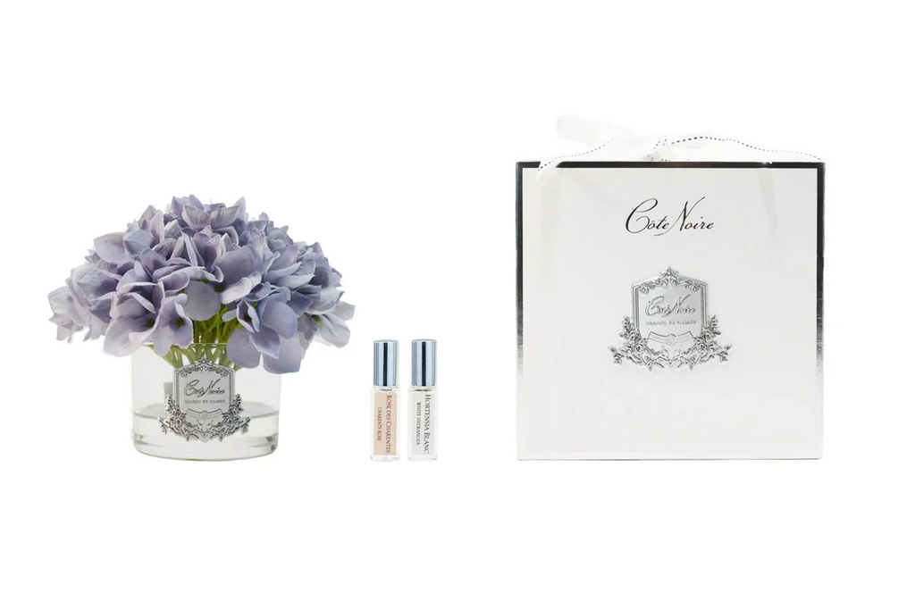 Hydrangea Blue With Silver Badge & White Box