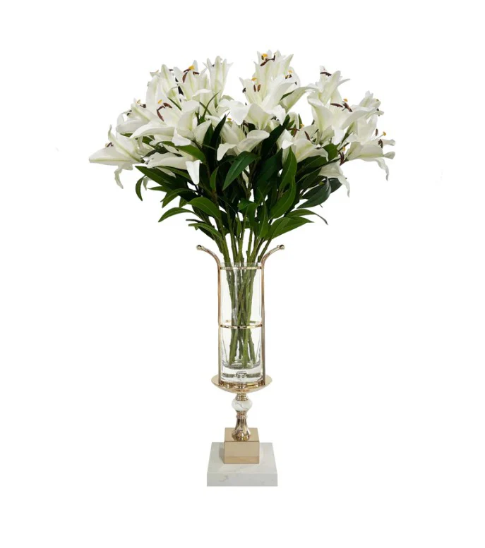 Marble Vase Holder  -  White & Gold