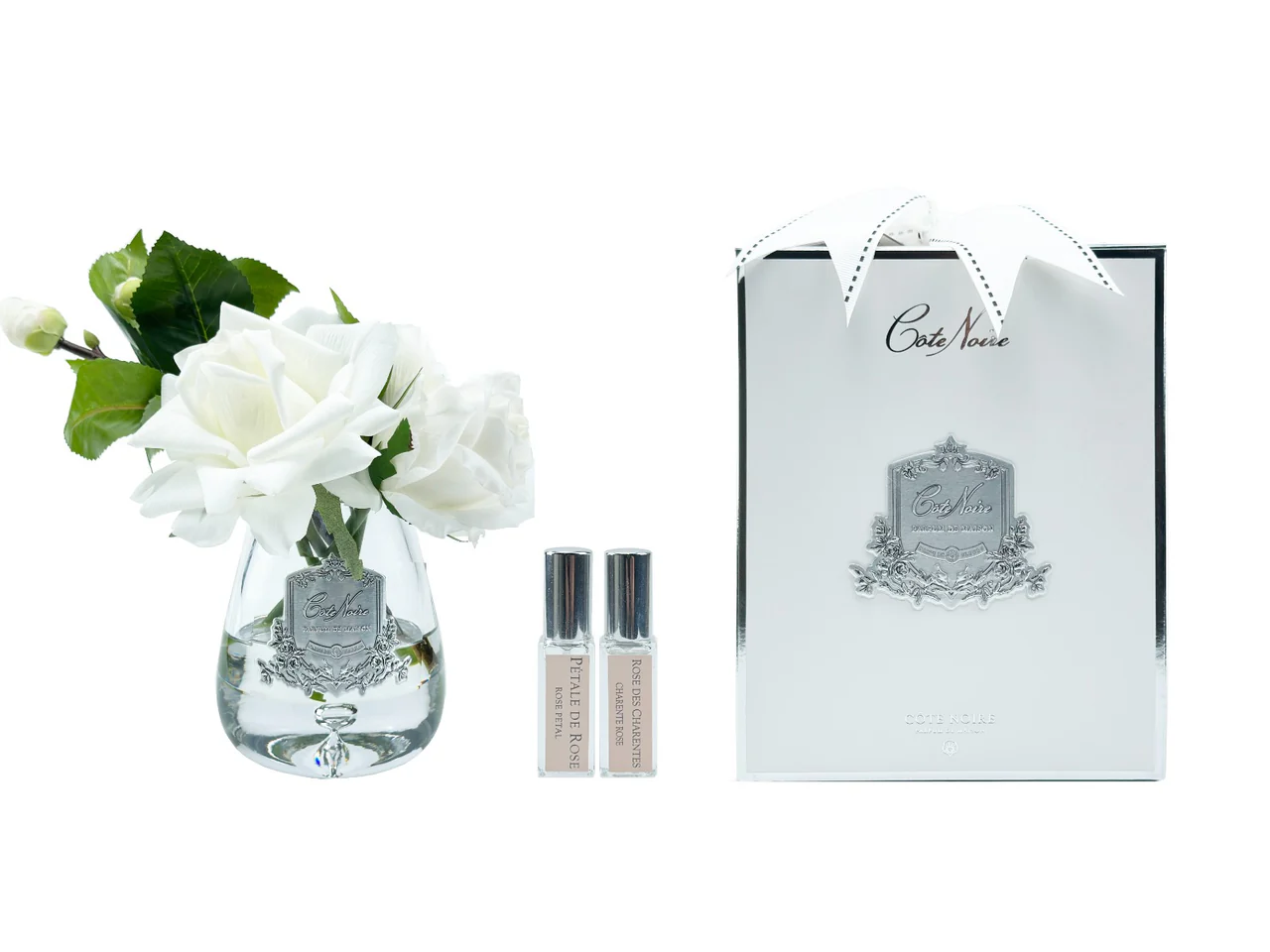 Tea Rose Ivory White - Clear Glass With Silver