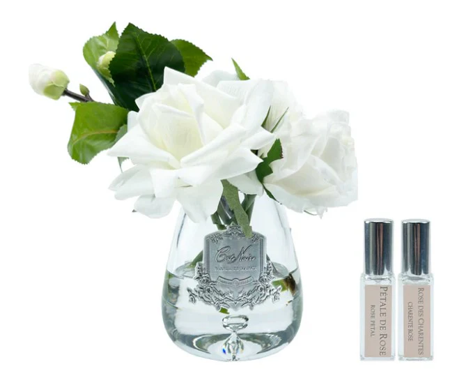 Tea Rose Ivory White - Clear Glass With Silver