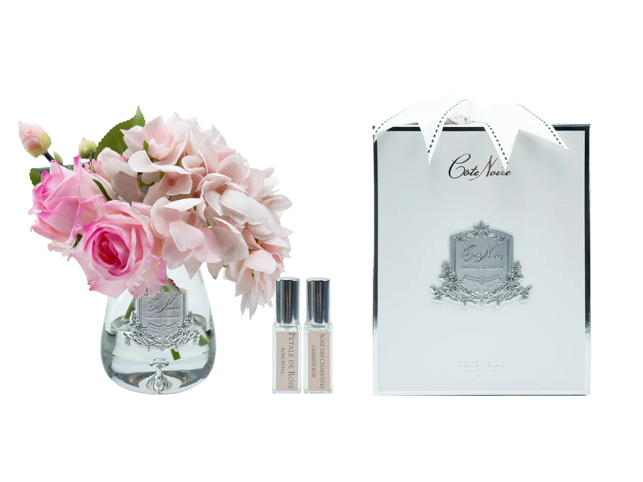 Tea Rose Pink Hydragenea - Clear Glass With Silver