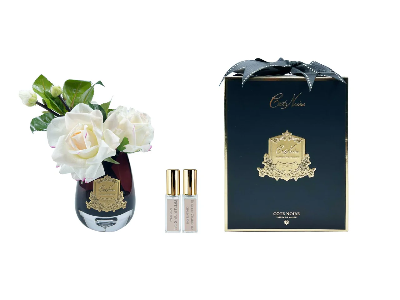 Tea Rose Pink Blush - Black Glass With Gold