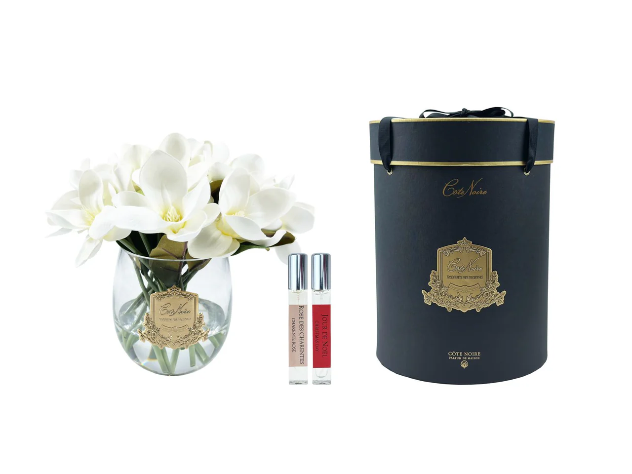 White Magnolia With Gold In Clear Glass Charente Rose & Jour De Noel 2x5 Ml