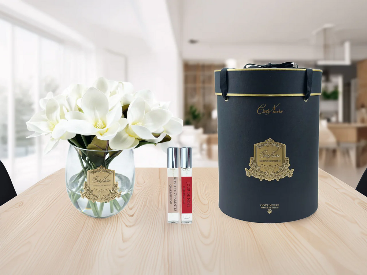 White Magnolia With Gold In Clear Glass Charente Rose & Jour De Noel 2x5 Ml