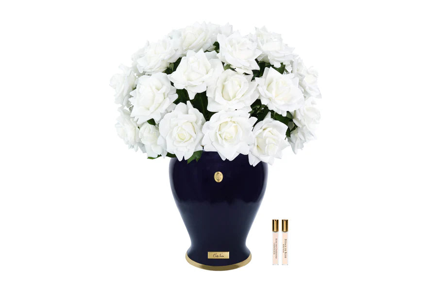 Imperial French Roses-White/indigo