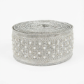 Metallic Dupion Pearl Ribbon [ Clear Jewel Center Trim - Platinum ]