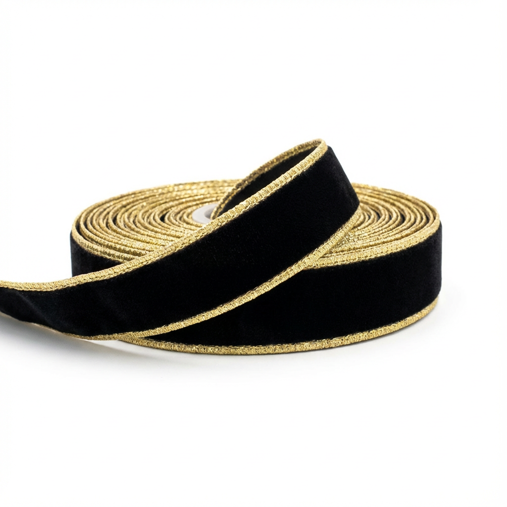 Lush Velvet Metallic Light Ribbon [ Gold Back / Black ]