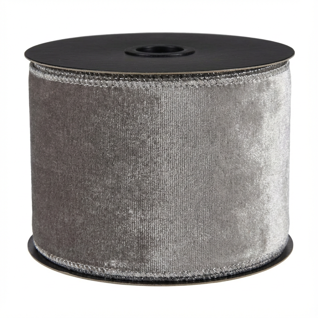 Velvet Glitter Back Ribbon [ Platinum / Taupe ]