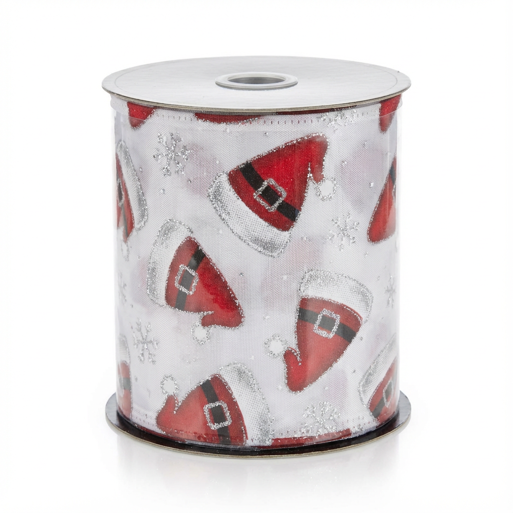 Satin Silver Glitter Ribbon [ Red Santa Hat White ]