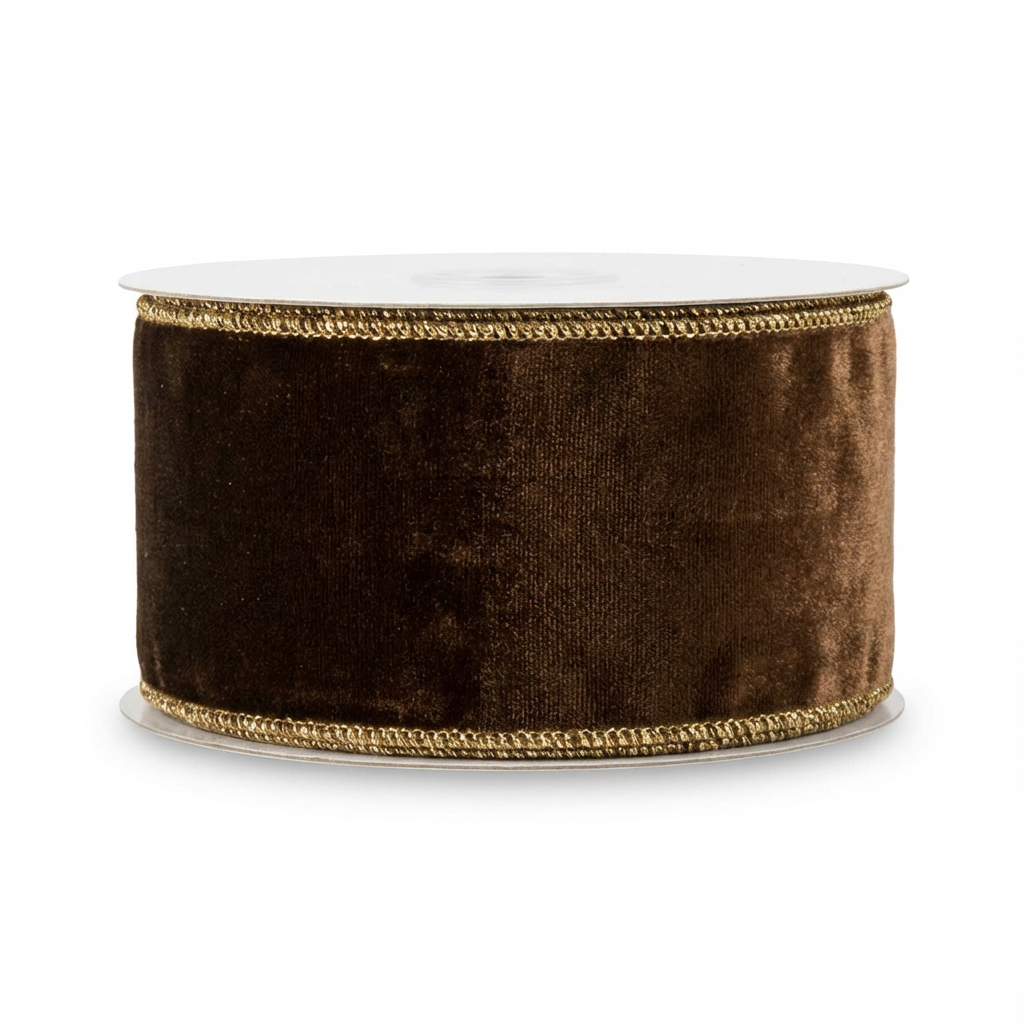 Vintage French Velvet Ribbon [ Metallic Back - Bark ]
