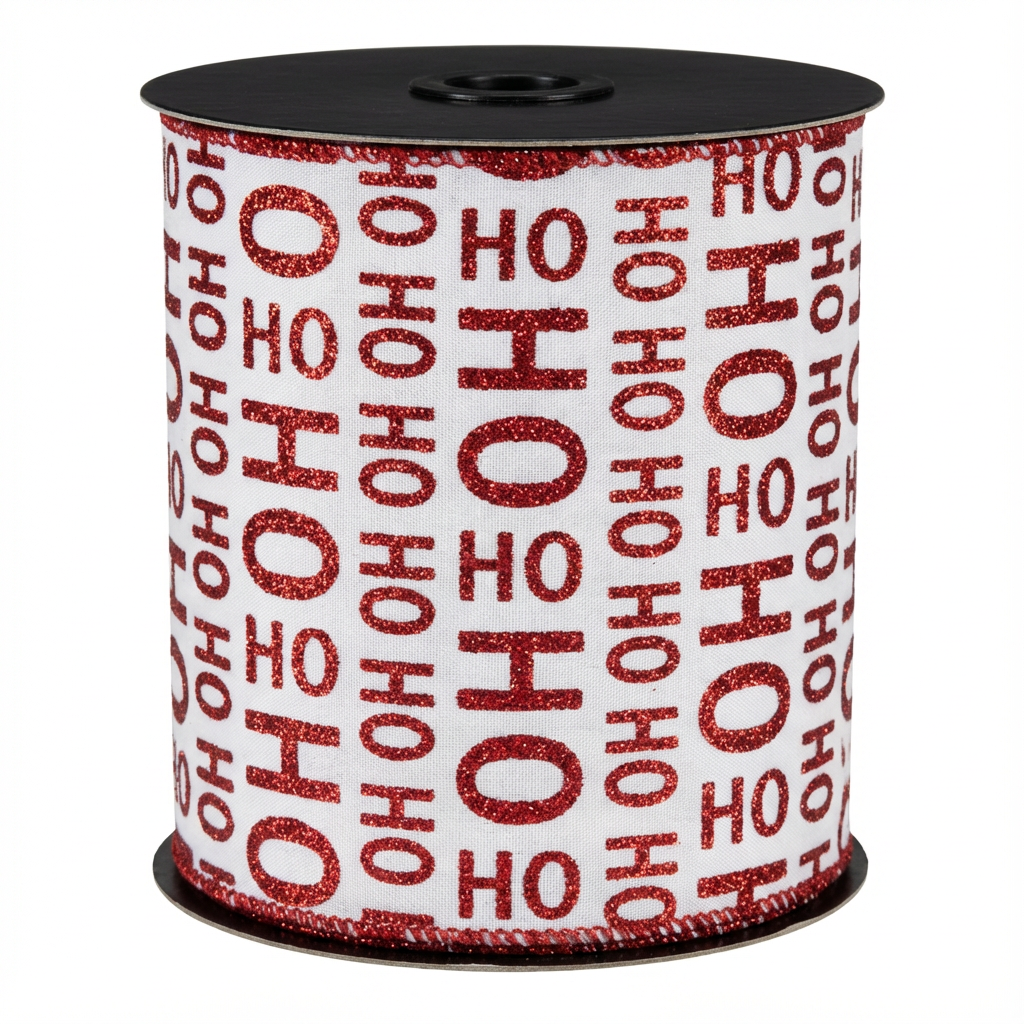 Satin Red Glitter Ribbon [ Ho Ho Ho White ]