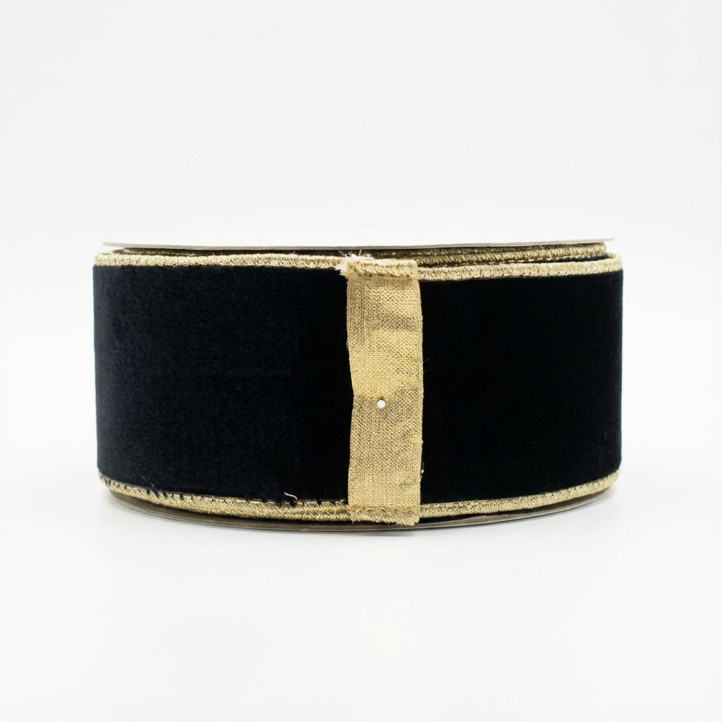 Lush Velvet Metallic Light Ribbon [ Gold Back / Black ]