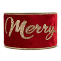 Velvet Gold Ribbon [ Glitter Merry Christmas - Red ]