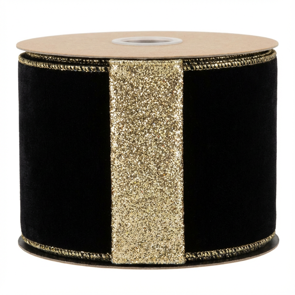 Velvet Gold Ribbon [ Glitter Back - Black ]