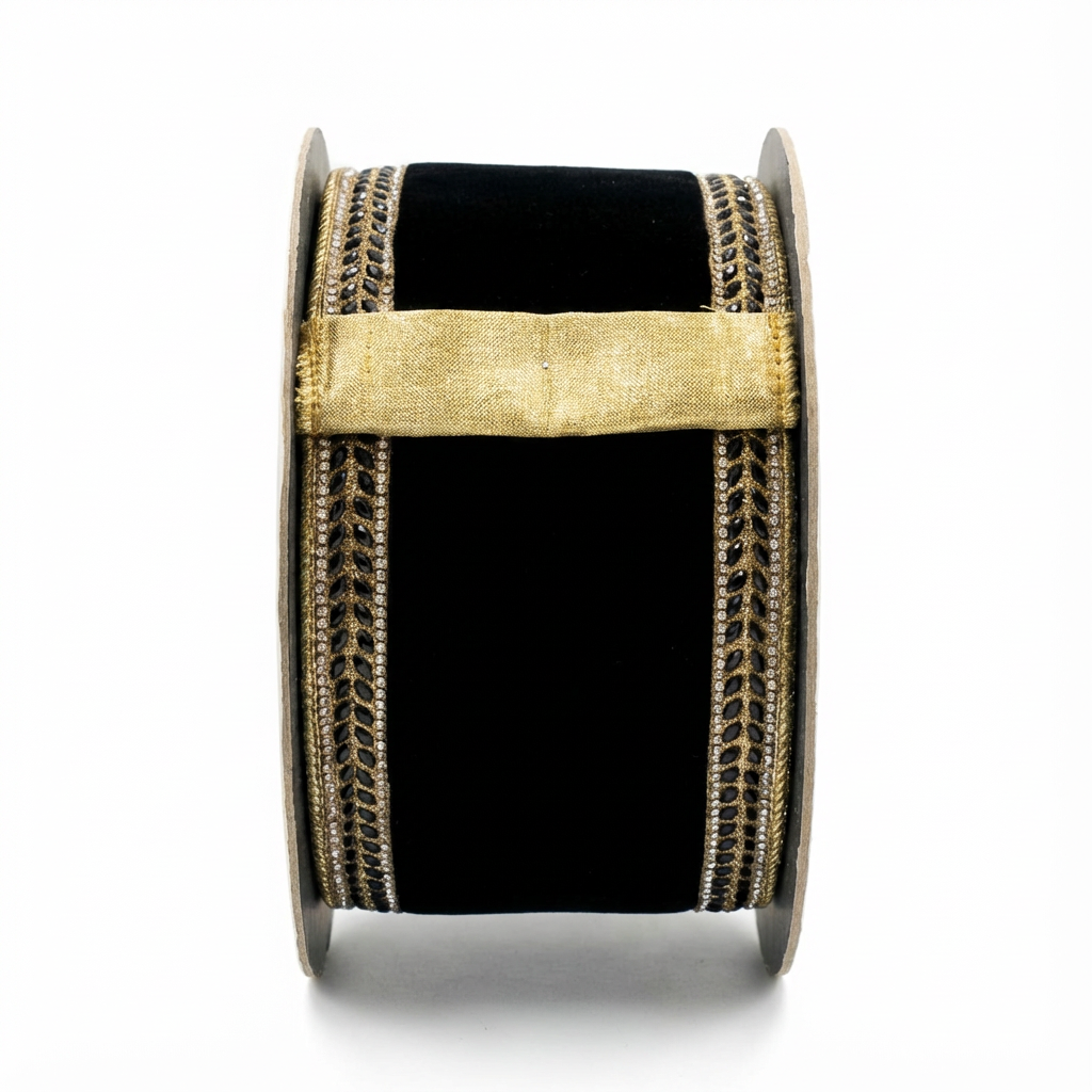 Velvet Black Crystal Ribbon [ Jewel Side Trim - Black Gold ]