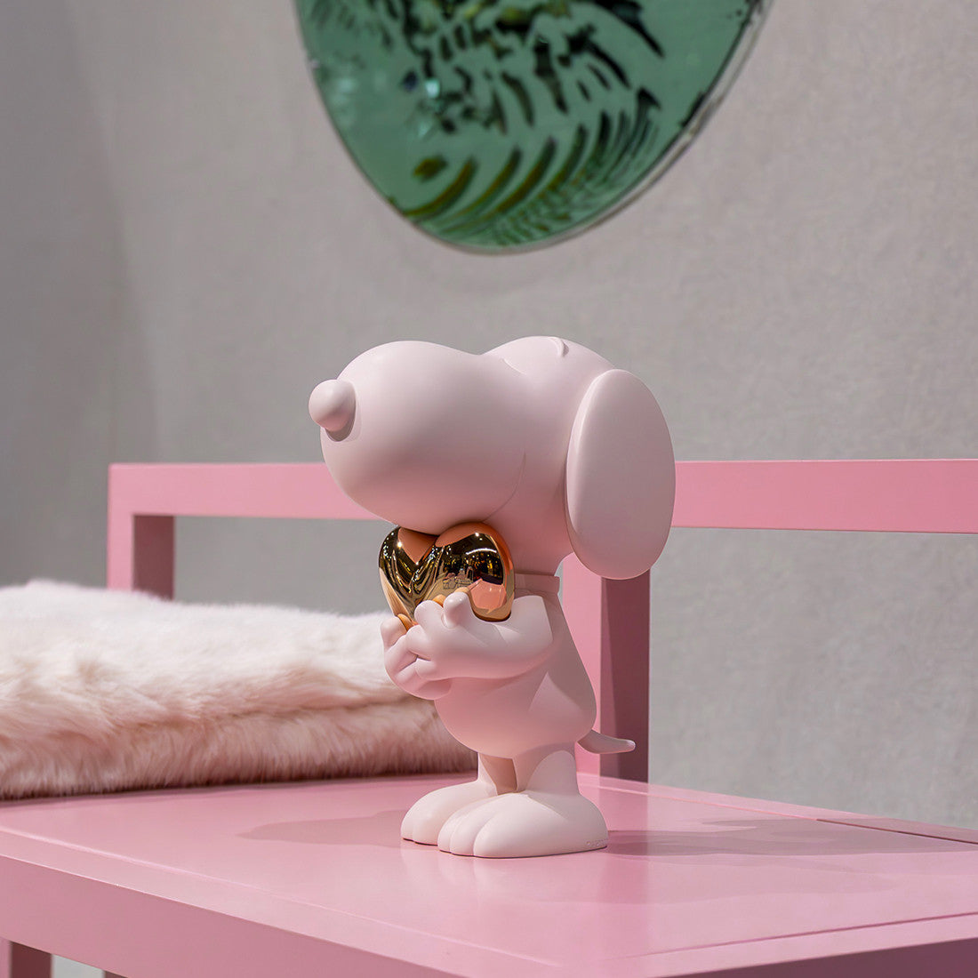 Chromed Pink And Rose Gold Snoopy Heart  Small - 27 Cm