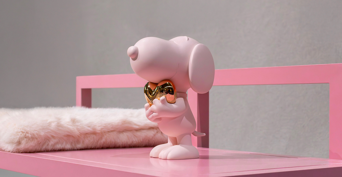 Chromed Pink And Rose Gold Snoopy Heart Small - 27 Cm
