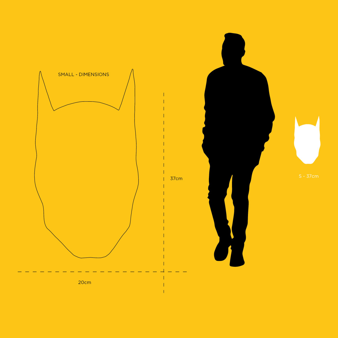 Matt Black Wall Mask Batman Small - 37 Cm