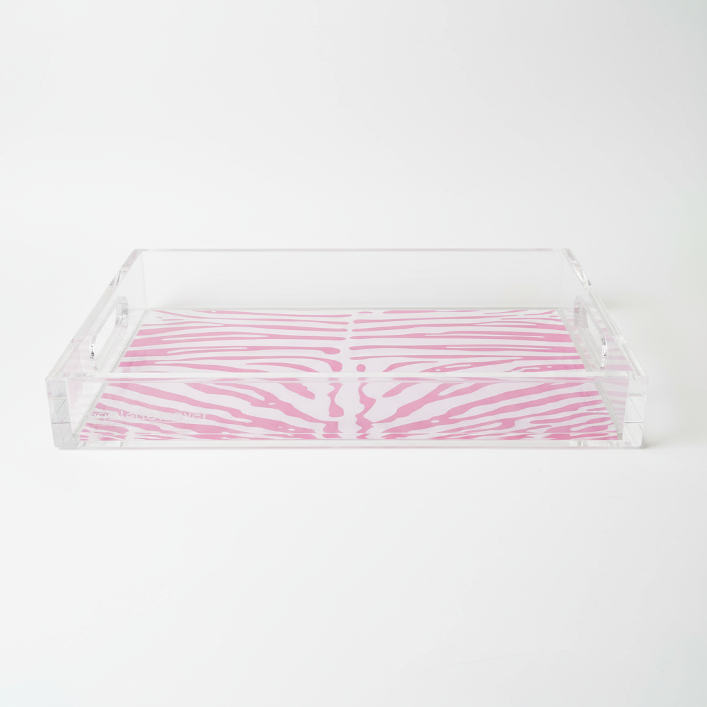 Zebra Skin Pink Acrylic Vanity Tray 7 x 12.25