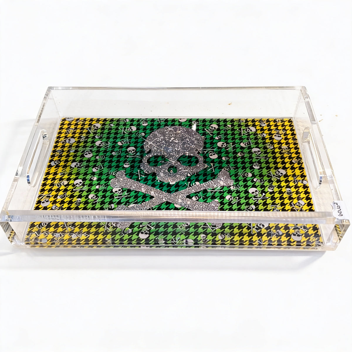 Crossbones Yellow Acrylic Vanity Tray 7 x 12.25