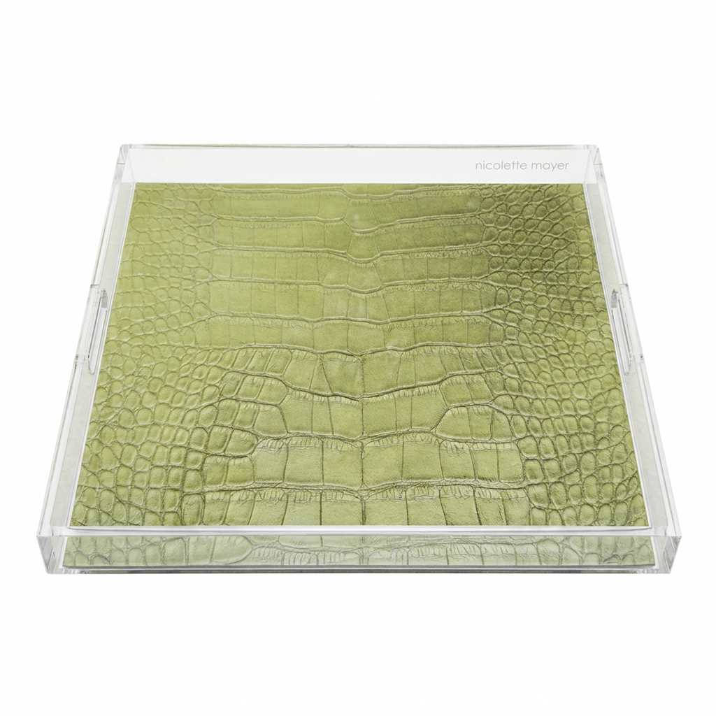 Crocodile Lime Acrylic Square Tray 18 x 18