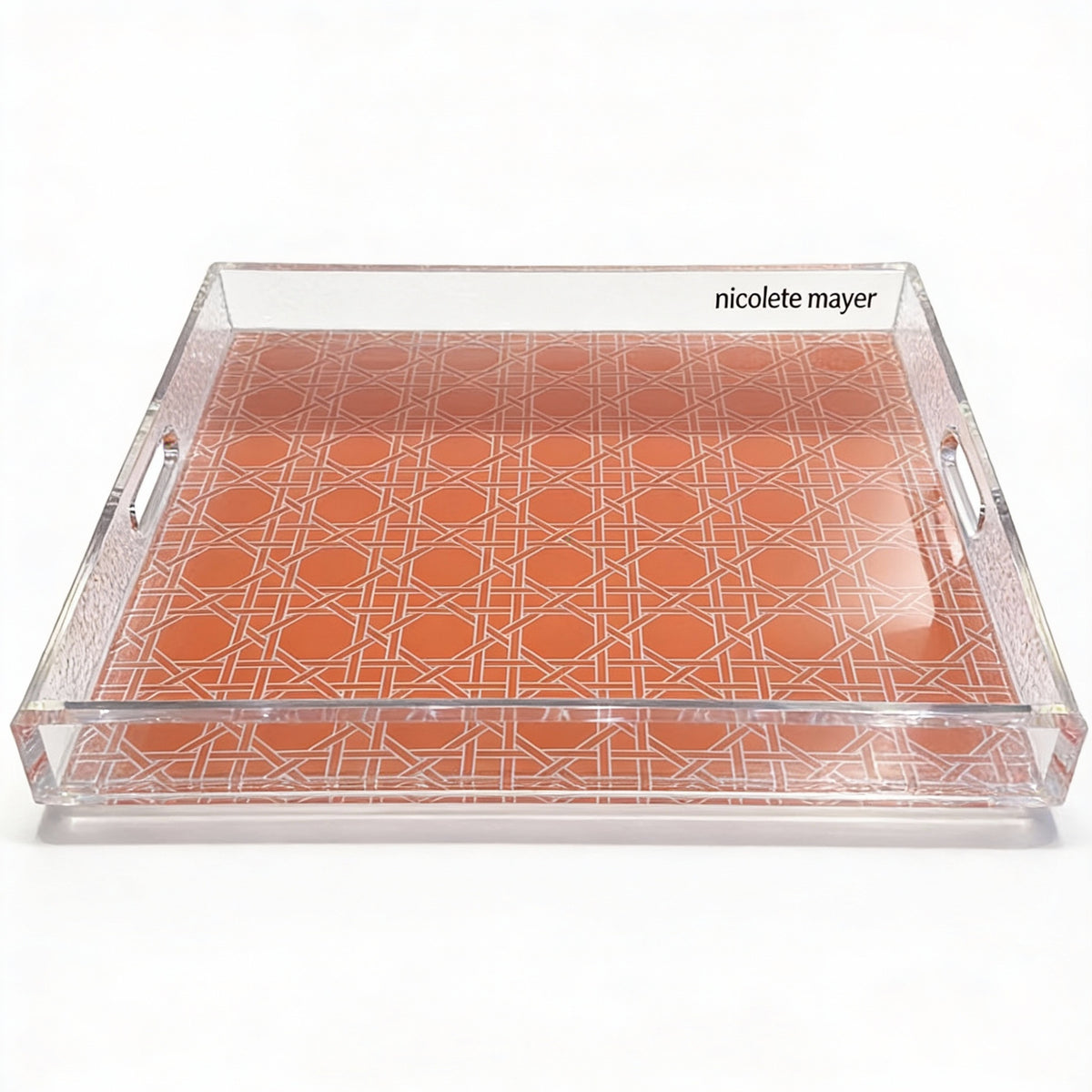 Sublime Trellis Orange Acrylic Square Tray 18 x 18