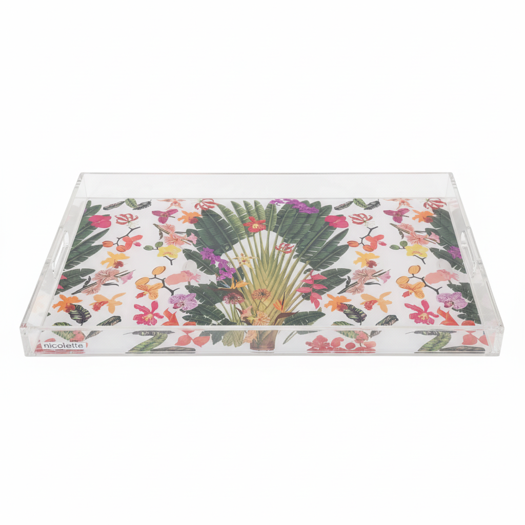 Fantasy Tropical White Rectangle Tray 14.5 x 22.5 (medium)