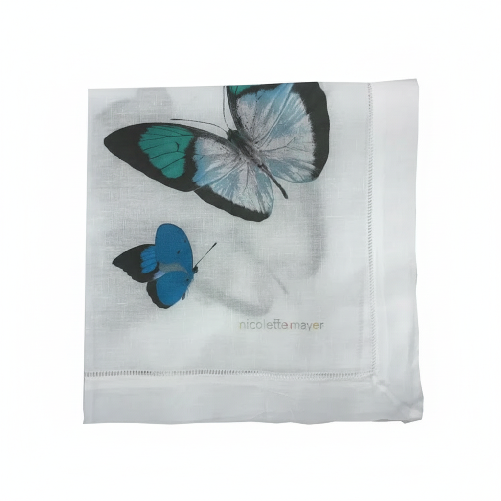 Blue And Green Butterflies Fine Dinner Napkins 22 x 22
