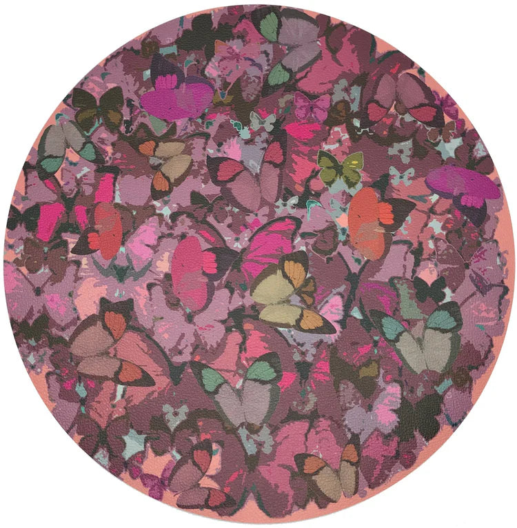 Pink Butterflies Round Pebble Placemat 16"