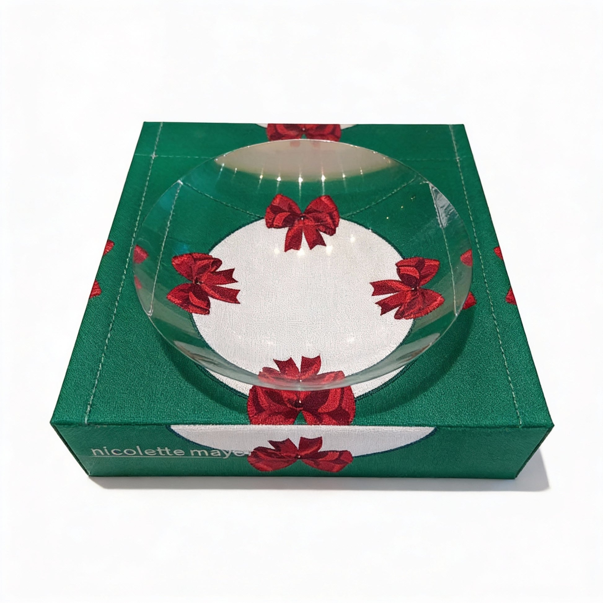 Acrylic Candy Dish - Bows Green Red  6x6