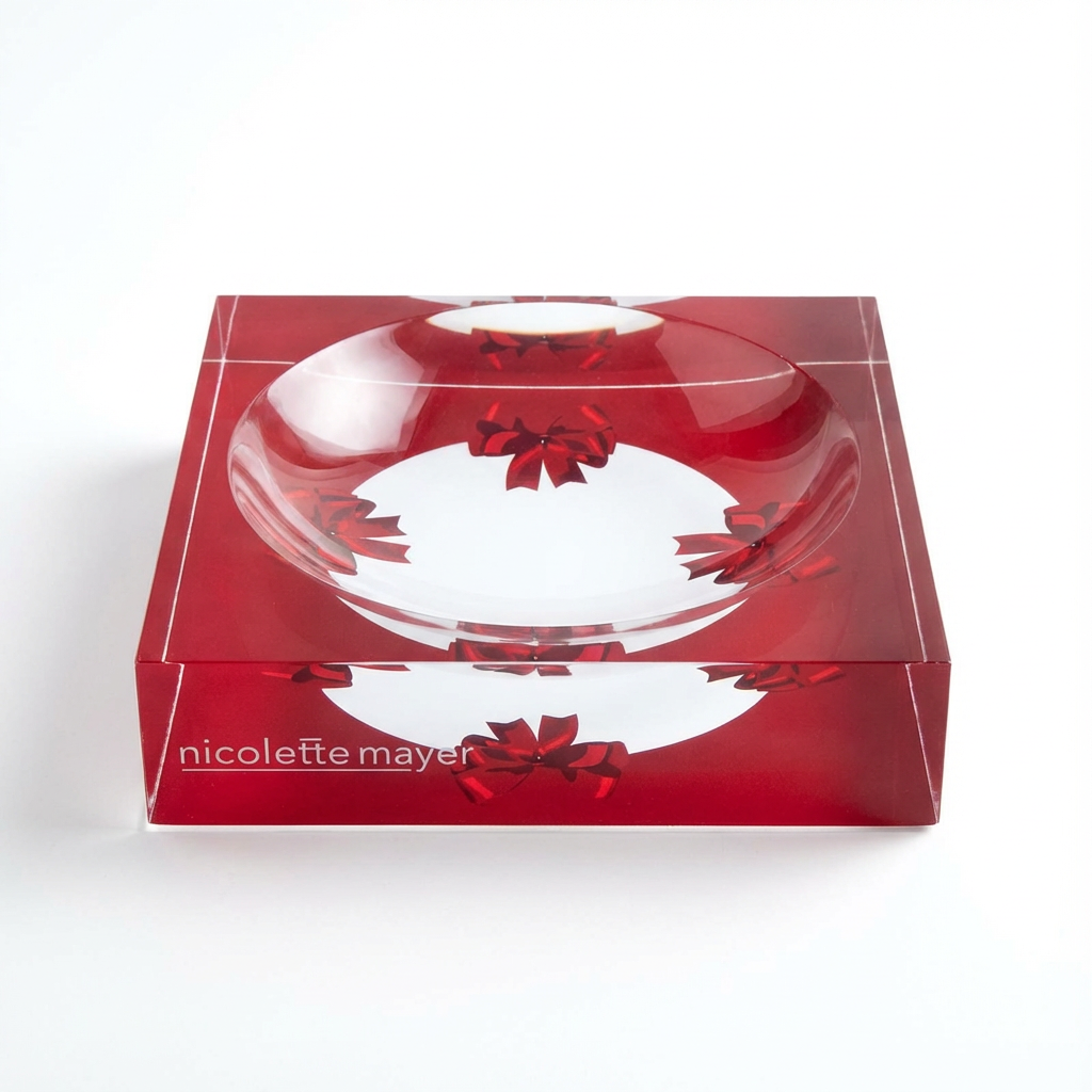 Acrylic Candy Dish - Bows Red  6x6
