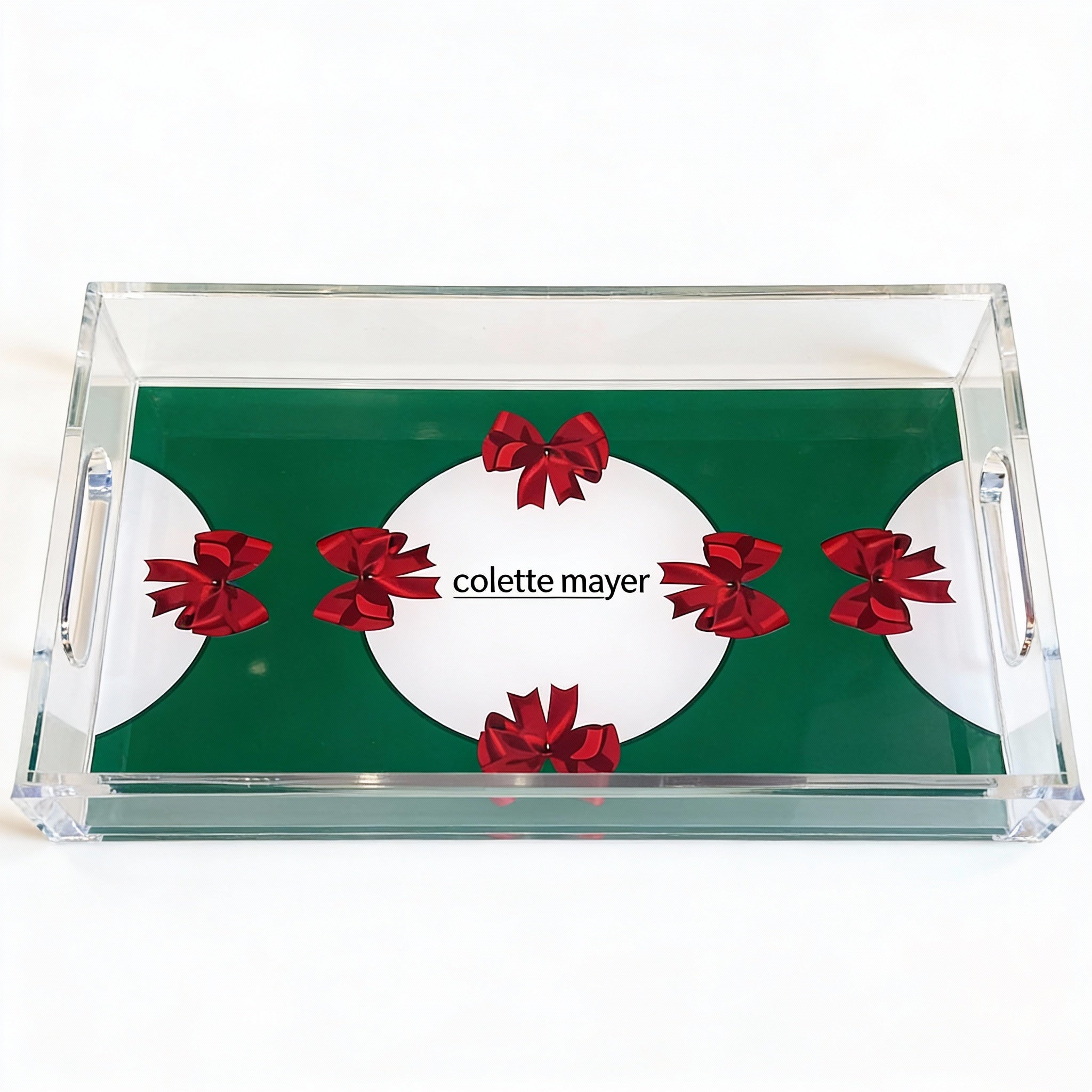 Bows Green Red Acrylic Vanity Tray 7 x 12.25