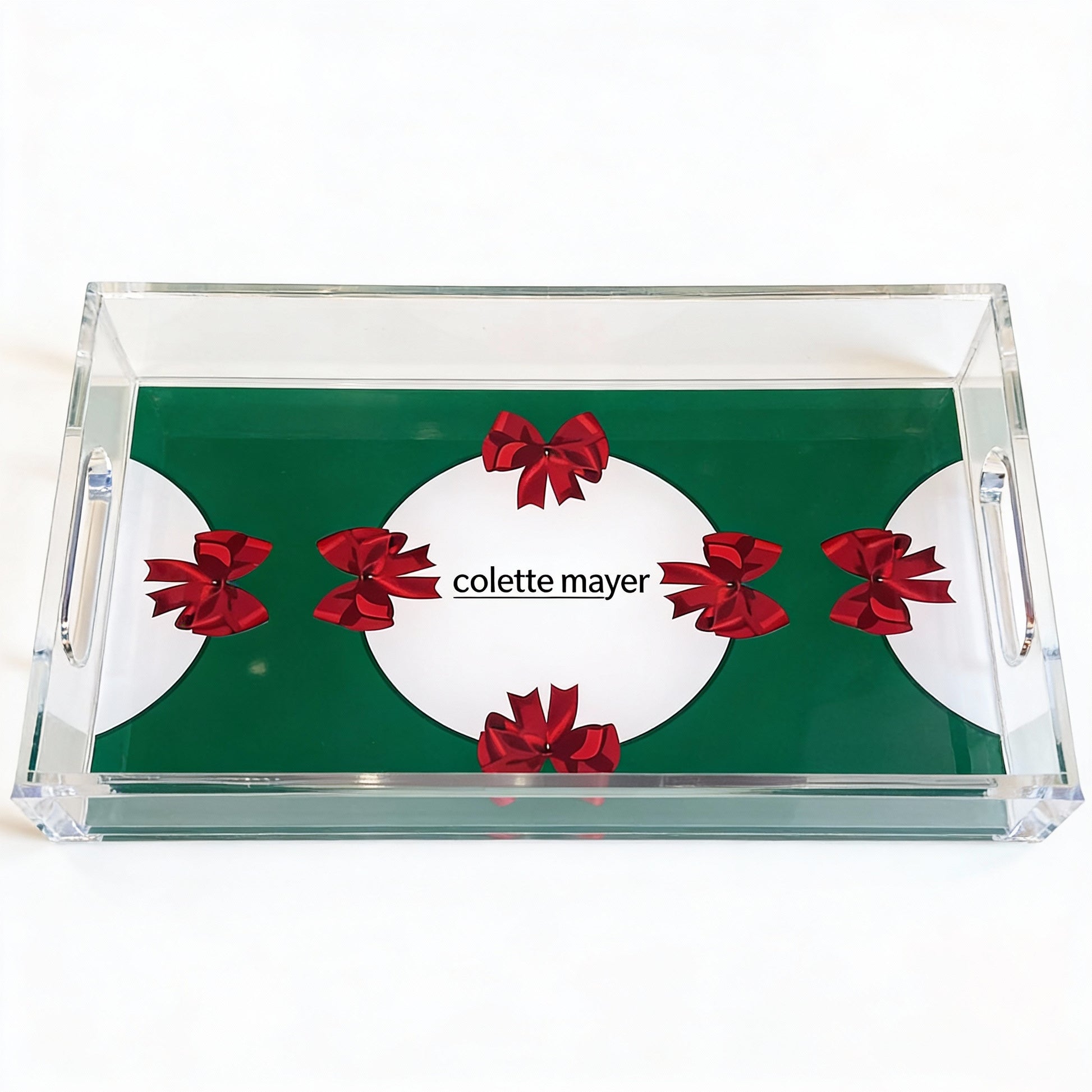 Acrylic Vanity Tray - Bows Green Red  7x12.25