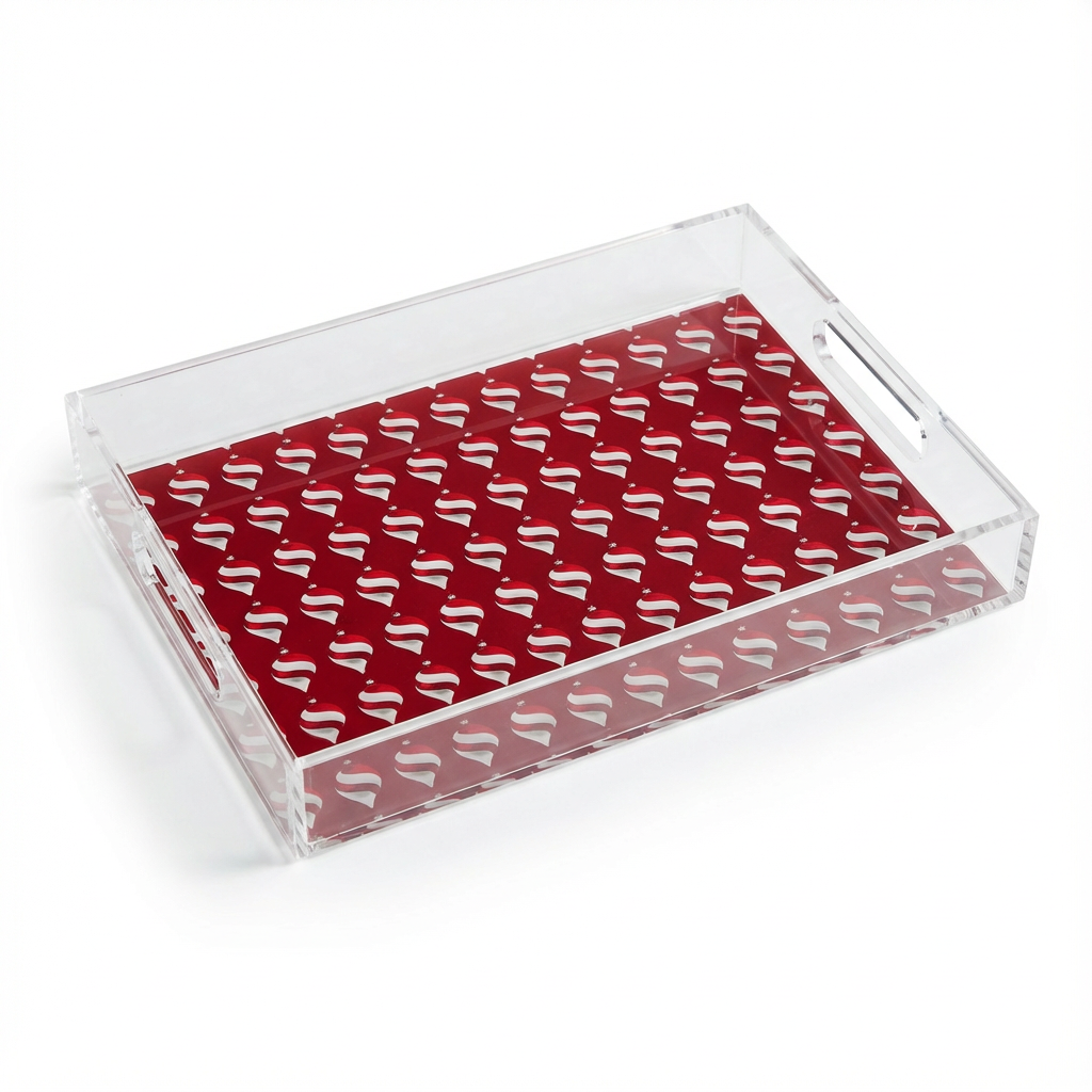 Acrylic Vanity Tray - Xmas Orment Red  7x12.25