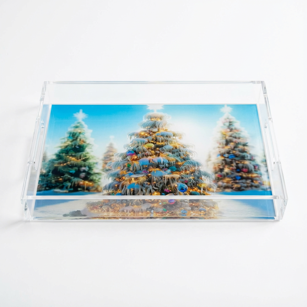 Snow Covered Trees Acrylic Vanity Tray 7 x 12.25